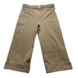Loft Pants Womens 12 Tan High Waist Wide Leg Crop Denim Cropped Preppy Y2K 33x22